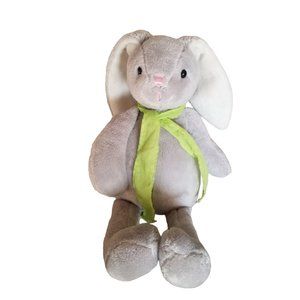 Plush Bunny Rabbit Stuffed Animal Toy Gray Green Ribbon CS International 12”